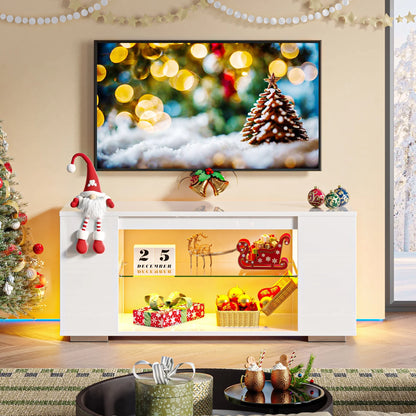 47'' TV Stand for Tvs up to 55", Gaming Entertainment Center with LED Lights, White