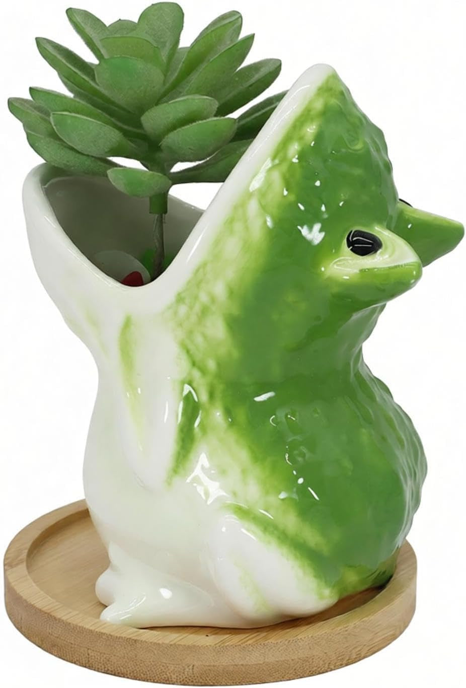Cute Frog Succulent Planter Pot with Drainage Tray, Small Ceramic Cactus Flower Container, Funny Animal Shaped Indoor Air Plants Holder