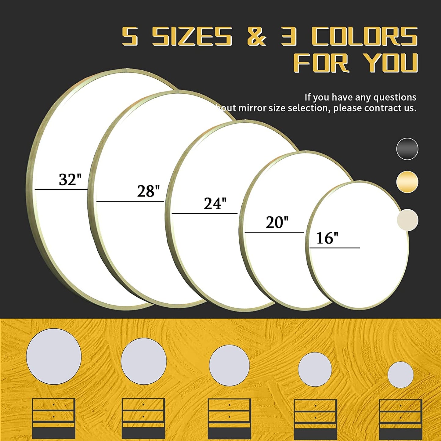 16" Wall Circle Mirror for Bathroom, Living Room, Vanity, Bedroom - Matte Gold round Mirror