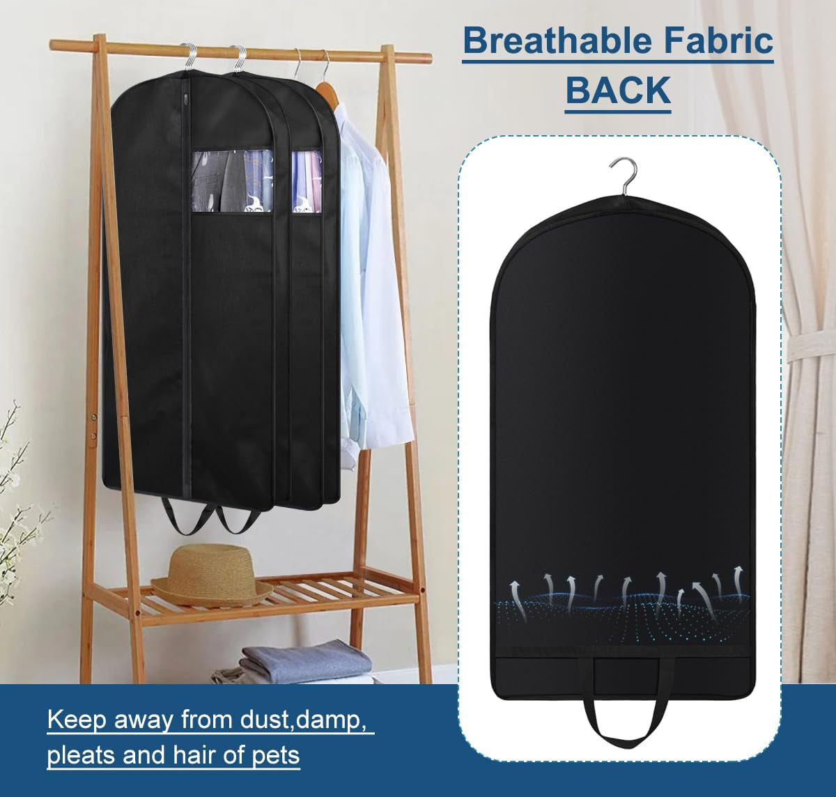 43" Suit Bags for Closet Storage and Travel, Gusseted Hanging Garment Bags for Men Suit Cover with Handles for Clothes, Coats, Jackets, Shirts（3 Packs）