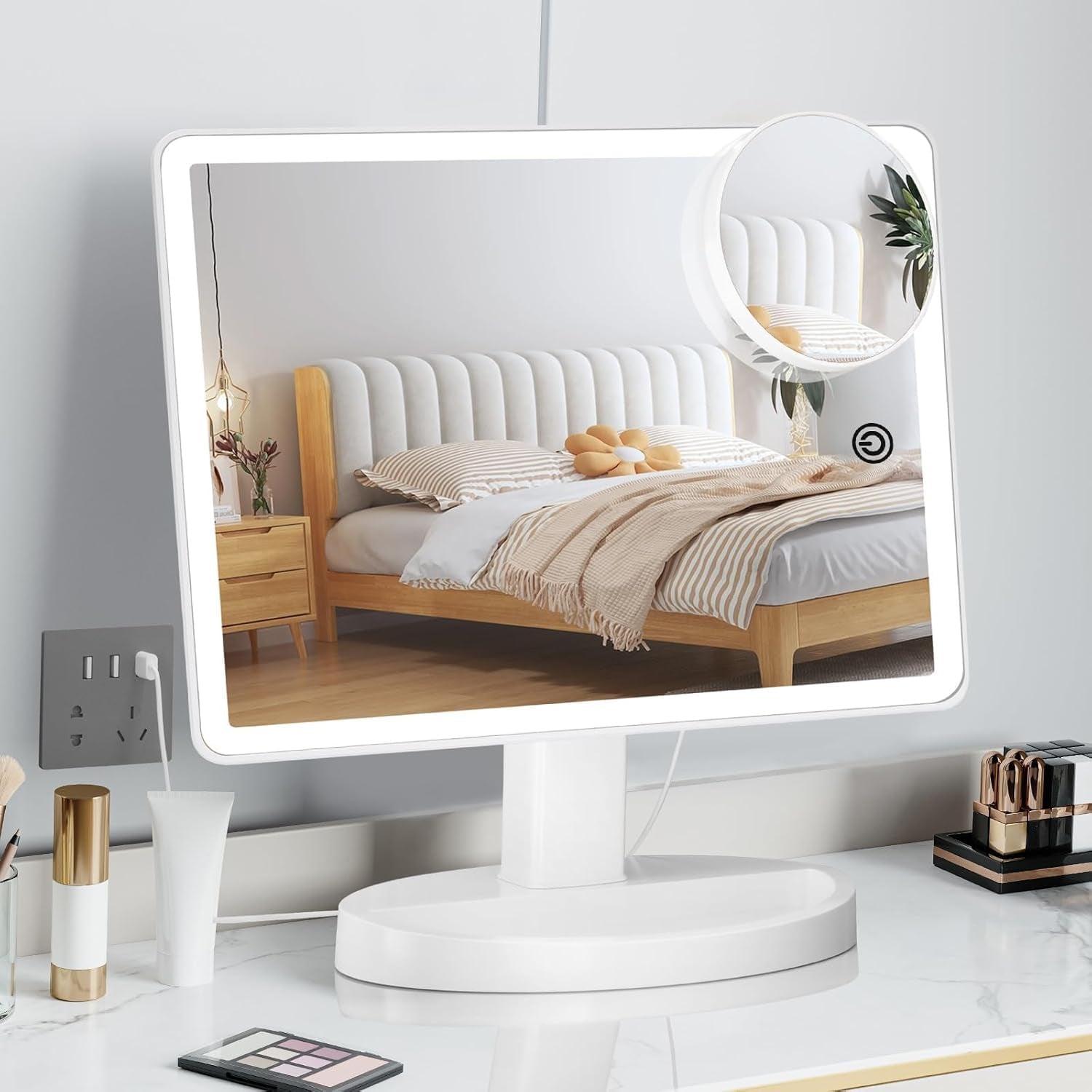 Large Lighted Vanity Makeup Mirror with 88 LED, 360 Rotation Touch Screen, 10X Magnification Portable Tabletop Cosmetic Make up Mirror