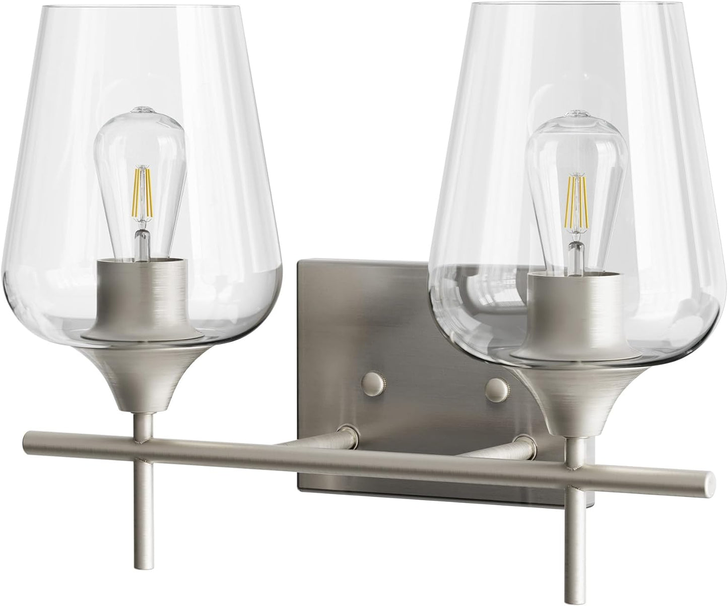 Bathroom Vanity Light, 2 Light Bathroom Light Fixture over Mirror, Bathroom Wall Lamp with Clear Glass, Modern Brushed Nickel Vanity Lighting Fixtures for Bathroom, Bedroom, Hallway