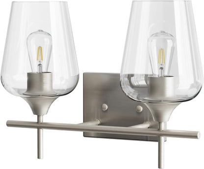 Bathroom Vanity Light, 2 Light Bathroom Light Fixture over Mirror, Bathroom Wall Lamp with Clear Glass, Modern Brushed Nickel Vanity Lighting Fixtures for Bathroom, Bedroom, Hallway