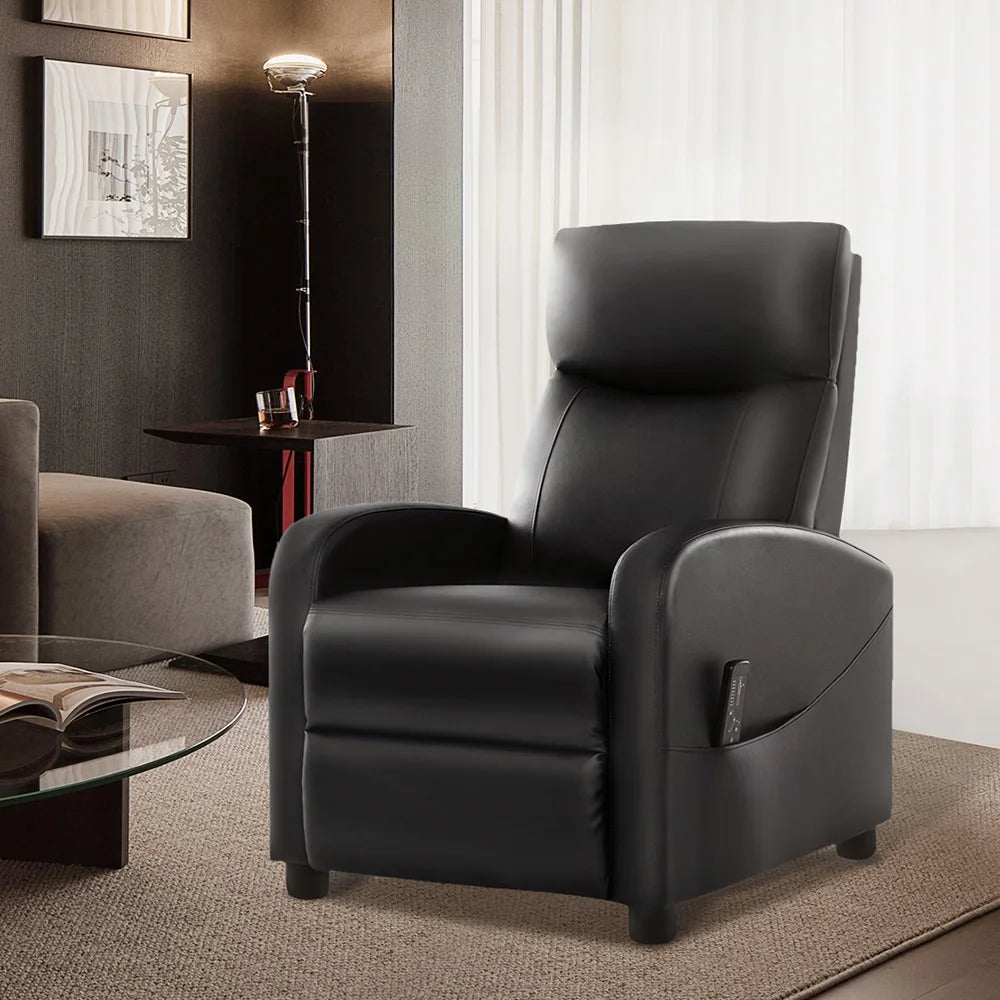 Massage Recliner Chair, Small Recliner Sofa Chair with Padded Seat and Massage Backrest for Home Theater Living Room, Black