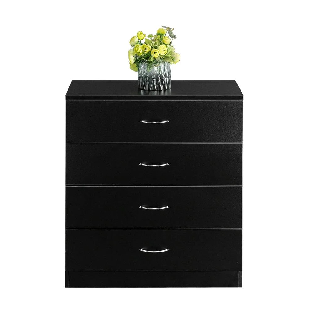 Black Chest of Drawers Dresser Wood Organizer Cabinet, 4 Drawer Nightstand Side Table, Furniture for Bedroom