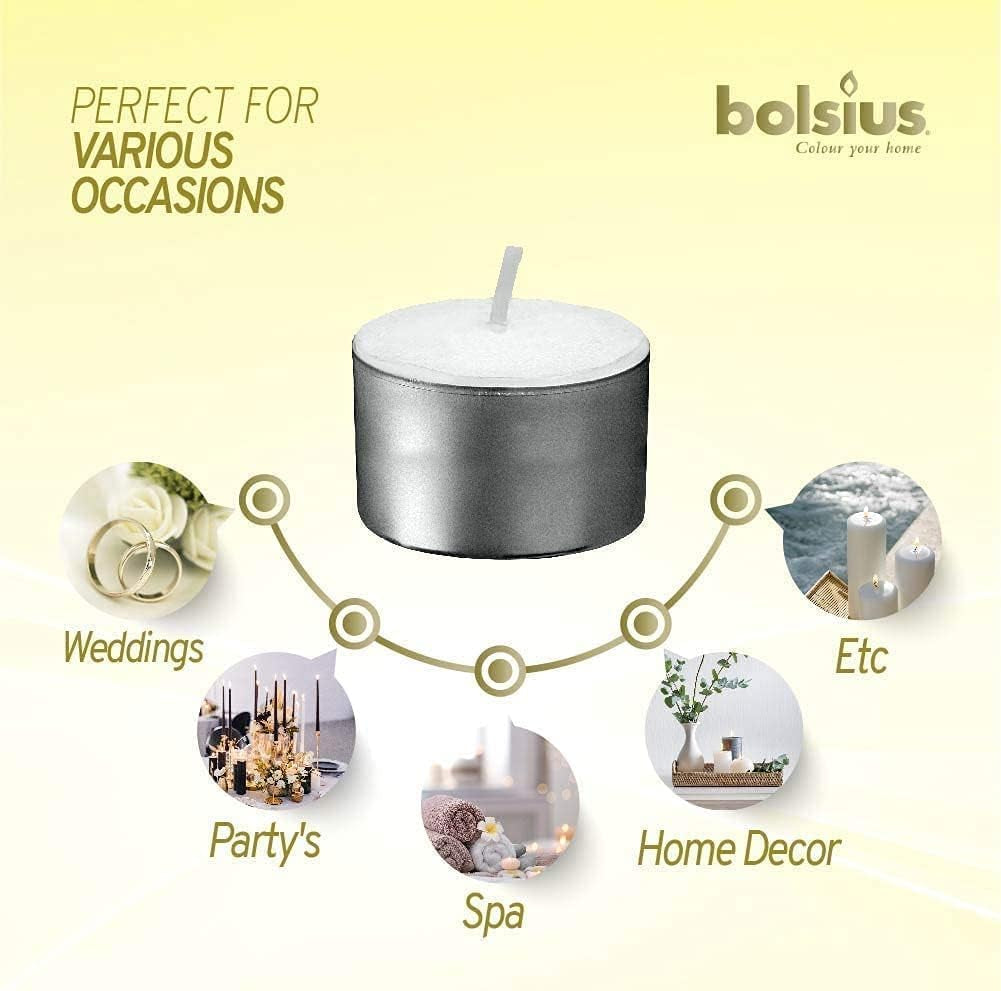 50 Unscented Tea Lights - 8 Hours Burn Time - Premium European Quality - Consistent Smokeless Flame - 100% Cotton Wick - Dinner, Wedding, Party, Restaurant, Spa, Church, & Home Décor Tealights