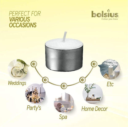 50 Unscented Tea Lights - 8 Hours Burn Time - Premium European Quality - Consistent Smokeless Flame - 100% Cotton Wick - Dinner, Wedding, Party, Restaurant, Spa, Church, & Home Décor Tealights