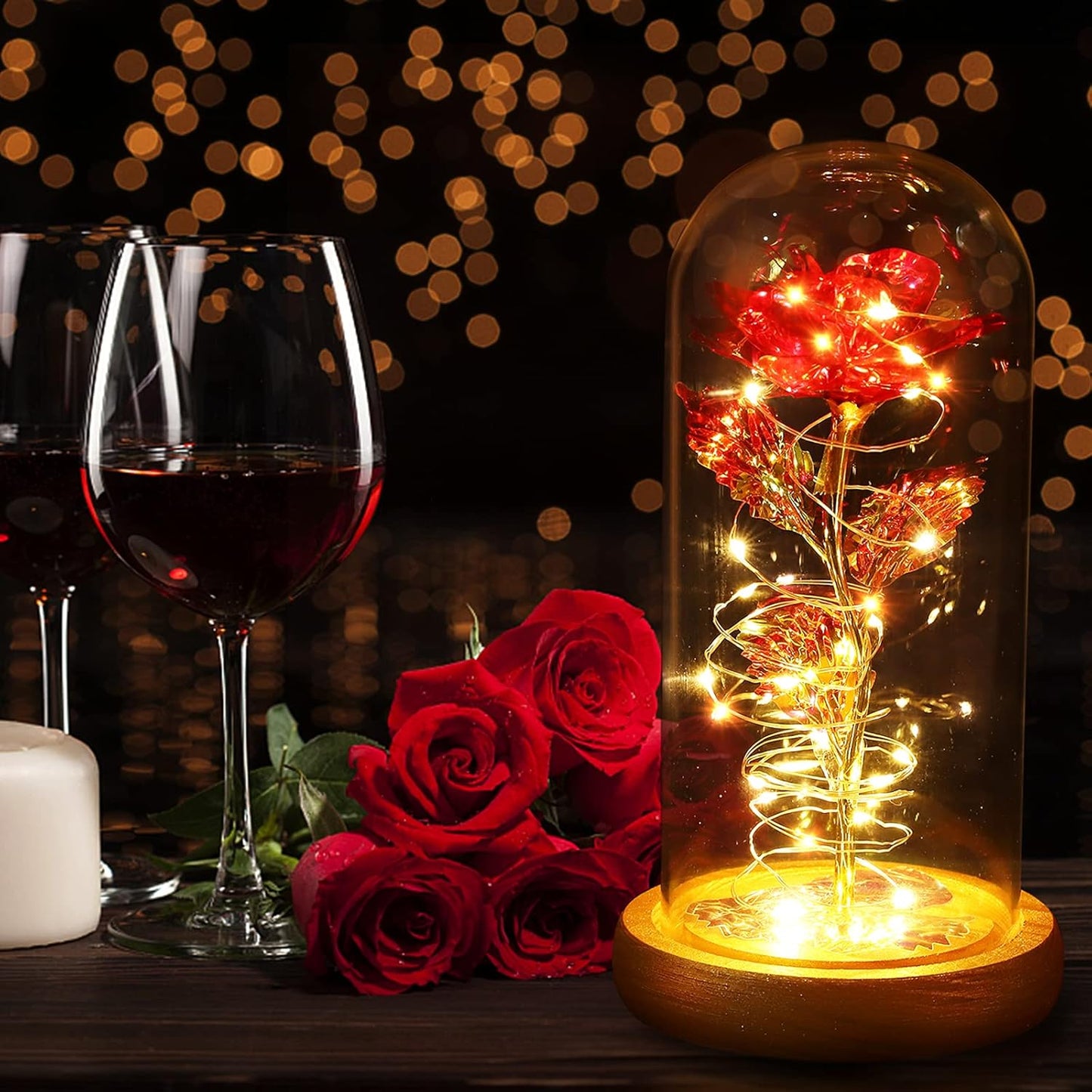 Rose Flower Gifts for Women, Artificial Flower Rose Gift, Led Light String Glass Flowers, Best Birthday Gifts for Friends Female, Mom, Sister - Anniversary and Birthday for Her/Wife
