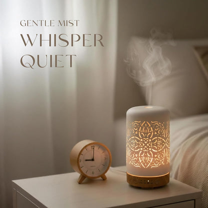 Essential Oil Diffuser White Ceramic Diffuser 100 Ml Timers Night Lights and Auto off Function Home Office Humidifier Aromatherapy Diffusers for Essential Oils