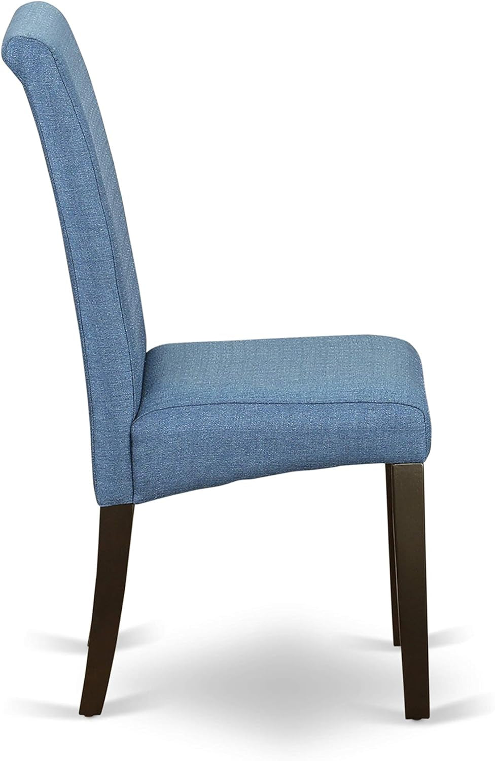 BOBA5-CAP-21 5 Piece Kitchen Table & Chairs Set Includes a round Dining Room Table and 4 Blue Color Linen Fabric Parsons Dinette Chairs, 42X42 Inch, Cappuccino