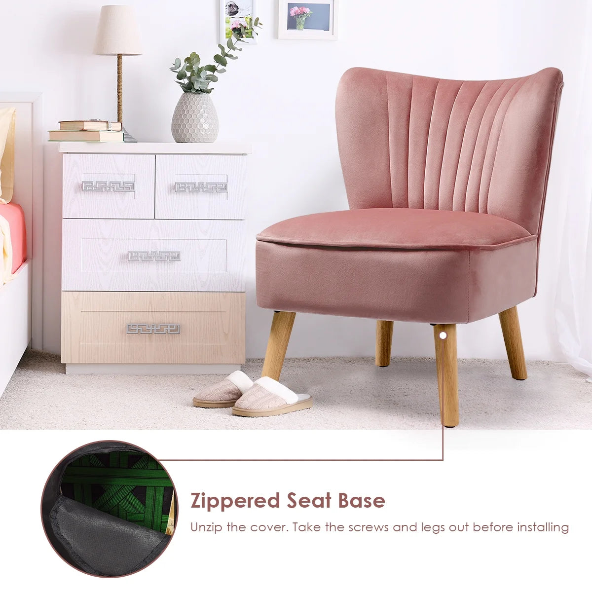 Armless Accent Chair Modern Velvet Leisure Chair Single Upholstered