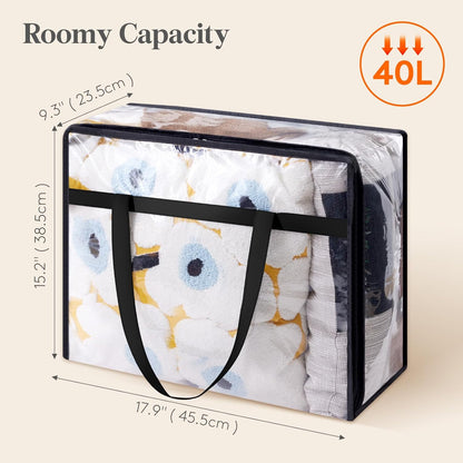 4 Pack Clear Clothes Storage Bags, 40L Plastic Blanket Storage Bag, Vinyl Foldable Moving Bags with Zipper, Closet Organizers and Storage Containers for Bedding, Duvet, Comforter