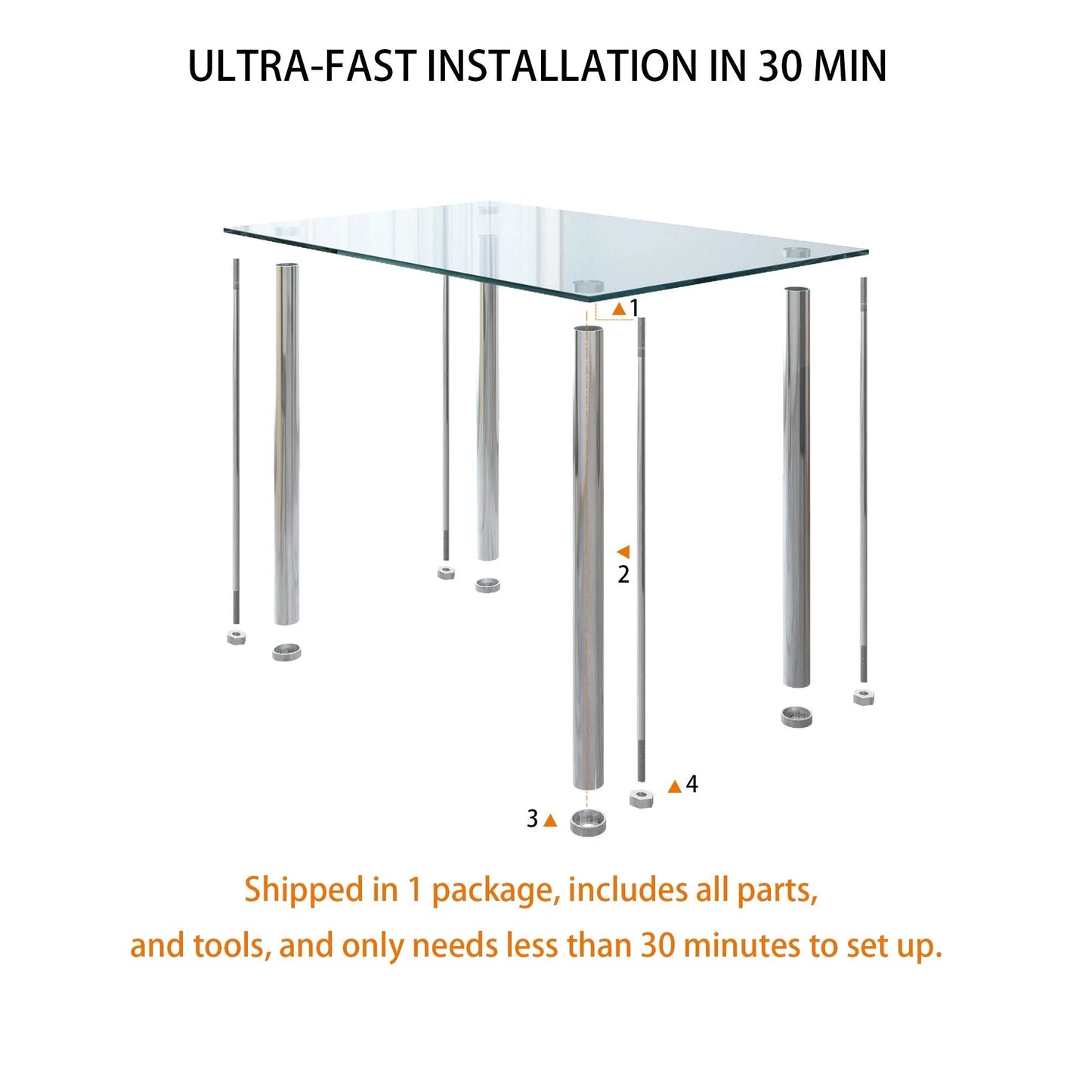 White Kitchen Table Set, 5 Pieces Dining Table Set, Tempered Glass Dining Table and Chairs Set for 4, Upgraded Iron Dining Room Table Set with 4 PU Leather Chairs