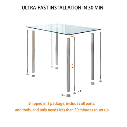 White Kitchen Table Set, 5 Pieces Dining Table Set, Tempered Glass Dining Table and Chairs Set for 4, Upgraded Iron Dining Room Table Set with 4 PU Leather Chairs