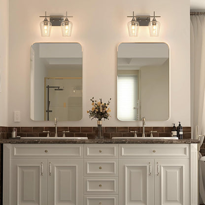 Bathroom Vanity Light, 2 Light Bathroom Light Fixture over Mirror, Bathroom Wall Lamp with Clear Glass, Modern Brushed Nickel Vanity Lighting Fixtures for Bathroom, Bedroom, Hallway