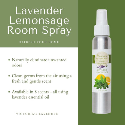Room Fragrance Spray - Natural Air Freshener & Odor Eliminator, Luxury Essential Oil Scent for Home & Bathroom, Aromatherapy, Ideal Holiday Gift, Lavender Lemon Sage - 1 Pack, 4 Oz