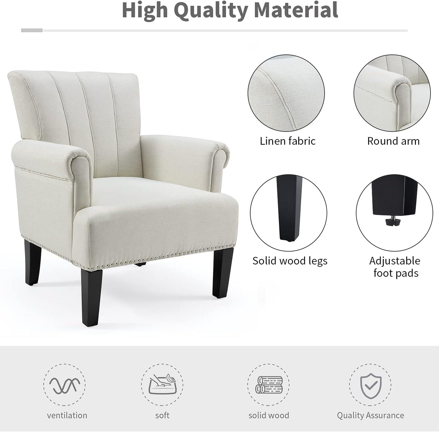 Living Room Accent Chair with Armrests, Modern Accent Chair, Living Room Chairs, Armchairs for Living Room, Office, Beige