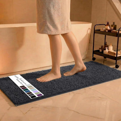 Plush Shaggy Chenille Bath Mat | Extra Soft, Super Absorbent, Non-Slip Bathroom Rug | Fluffy Microfiber, Area Rug Sets for Bathroom Floor, Kitchen, Living Room | 47"X27" | Charcoal Gray