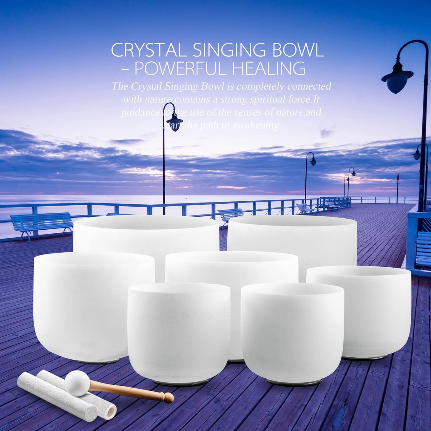 Crystal Singing Bowl Set 7-12 Inch, White Frosted Quartz Sound Therapy Bowls with Mallets, O-Rings & 2 Carrying Cases ¡ª Chakra Healing, Reiki, Yoga, Meditation, Energy Balancing