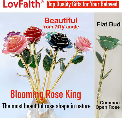 Valentine Gift Real Rose Dipped 24K Gold with Crystal Stand, Best Anniversary Rose Gift for Her Wife Mother Birthday Christmas