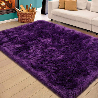 Soft Fluffy Faux Fur Area Rug for Bedroom Living Room, Extra Comfy and Fuzzy Rugs, Washable Plush Carpet for Bed Home Decor, 3X5 Feet Purple