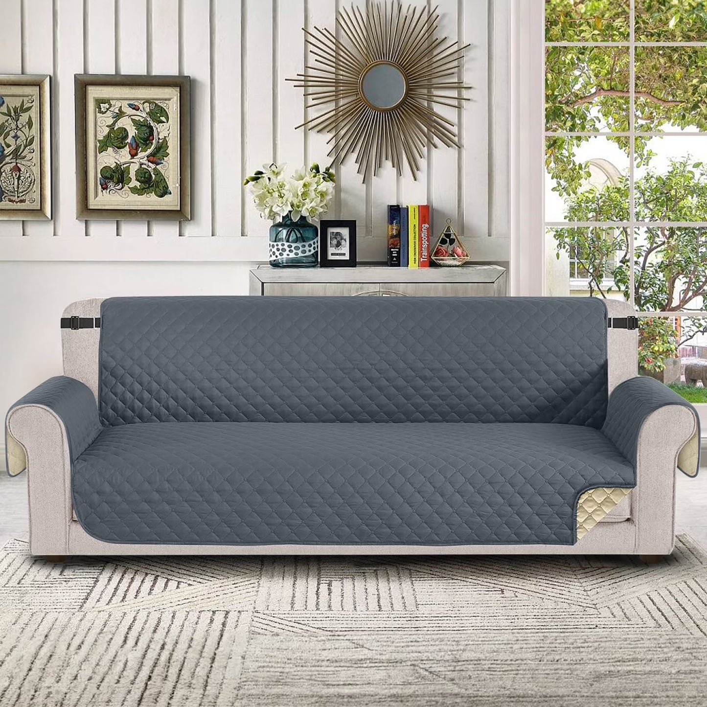100% Waterproof Sofa Cover Non Slip Couch Cover Machine Washable Slipcover Leakproof Furniture Protector for Dogs Kids Pets, Dark Gray, Sofa