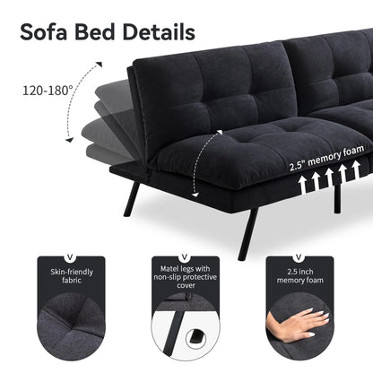 Hcore 1 PC Futon Sofa Bed, Futon Couch Memory Foam Futon Bed,Black Sleeper Sofa Loveseat Convertible Couch for Small Spaces