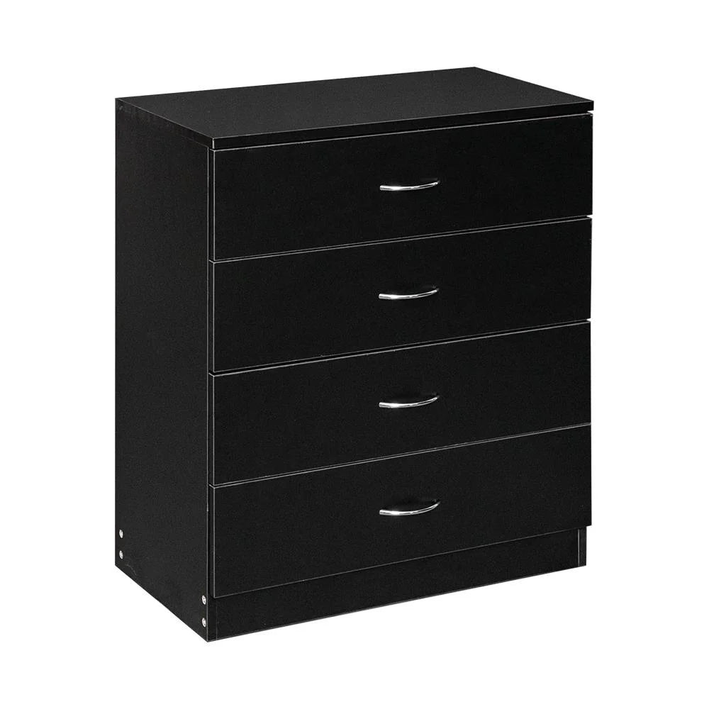 Black Chest of Drawers Dresser Wood Organizer Cabinet, 4 Drawer Nightstand Side Table, Furniture for Bedroom