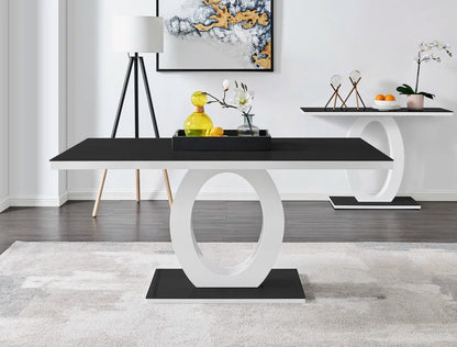 Scottsmoor Modern High Gloss Halo 6 Seater Dining Table Set with Luxury Faux Leather Dining Chairs