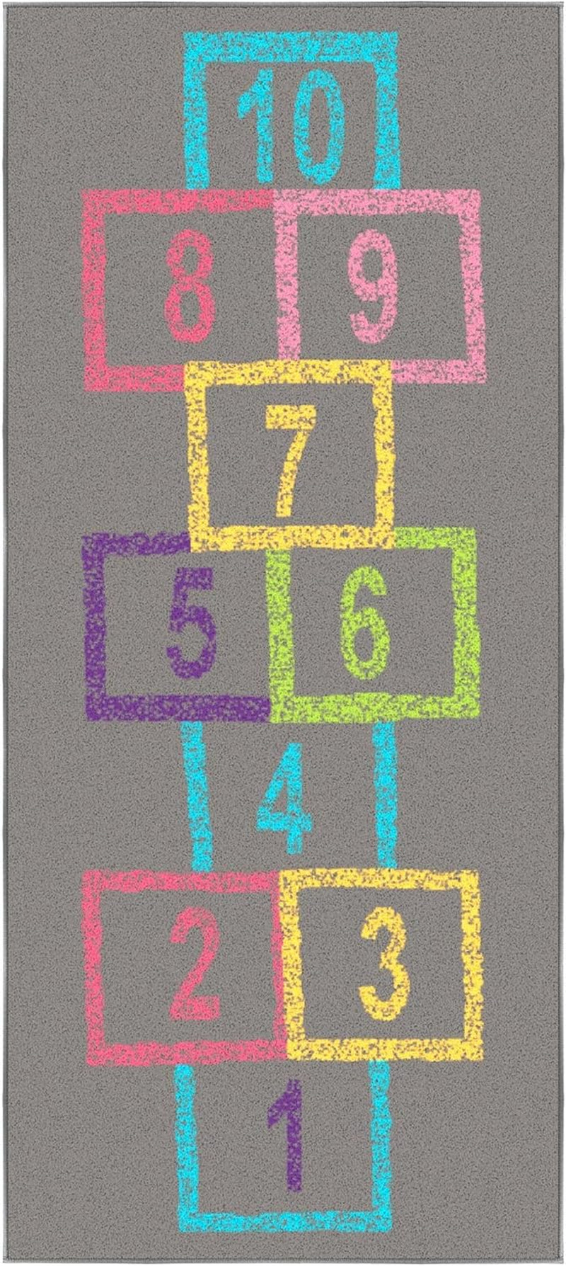 2'2" X 6' Hopscotch Kids Rug - Play Mat for Playroom, Bedroom, Daycare & Classroom - Fun & Interactive Game Carpet - Durable and Non-Slip - Perfect for Learning & High-Traffic Areas, Pink