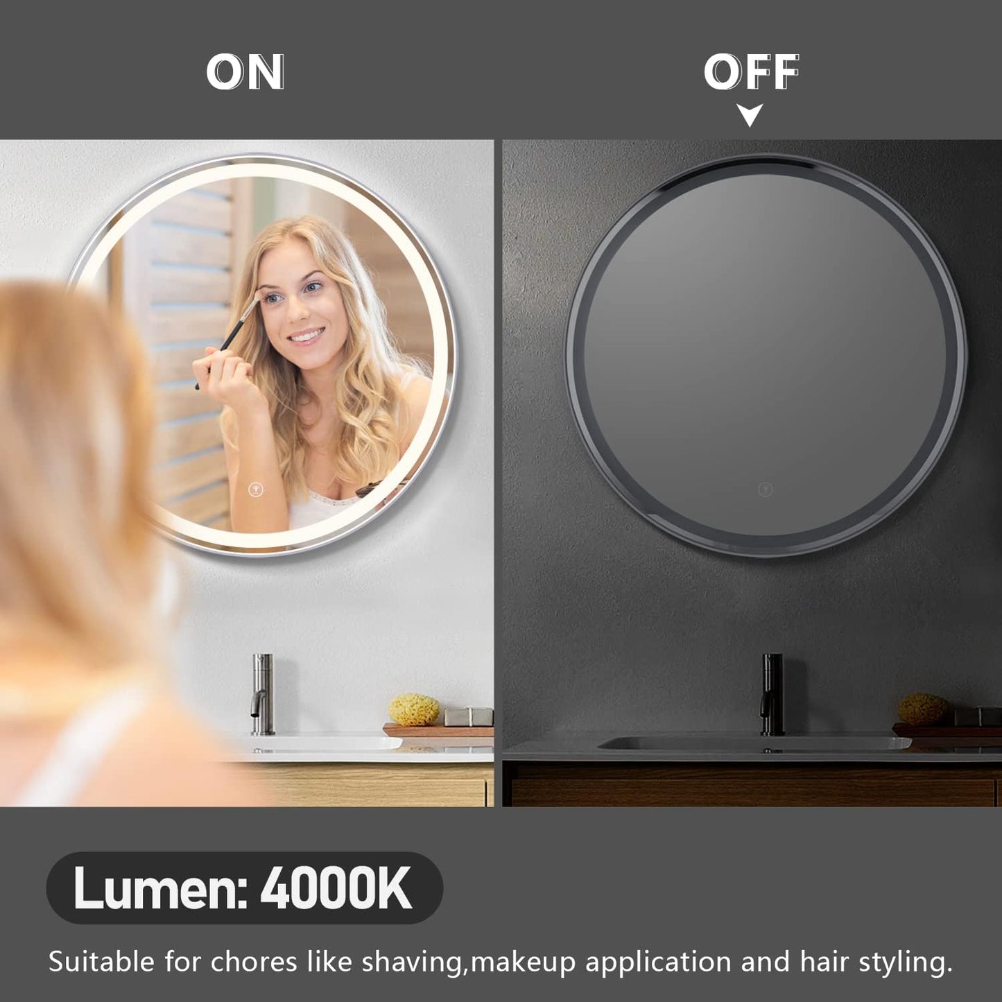 LED Bathroom Vanity Mirror: 23 Inch 4000K LED Bathroom Mirror Memory Function Dimmable Makeup Vanity Mirror with Lights Touch Switch Lighted Front Bathroom Mirror
