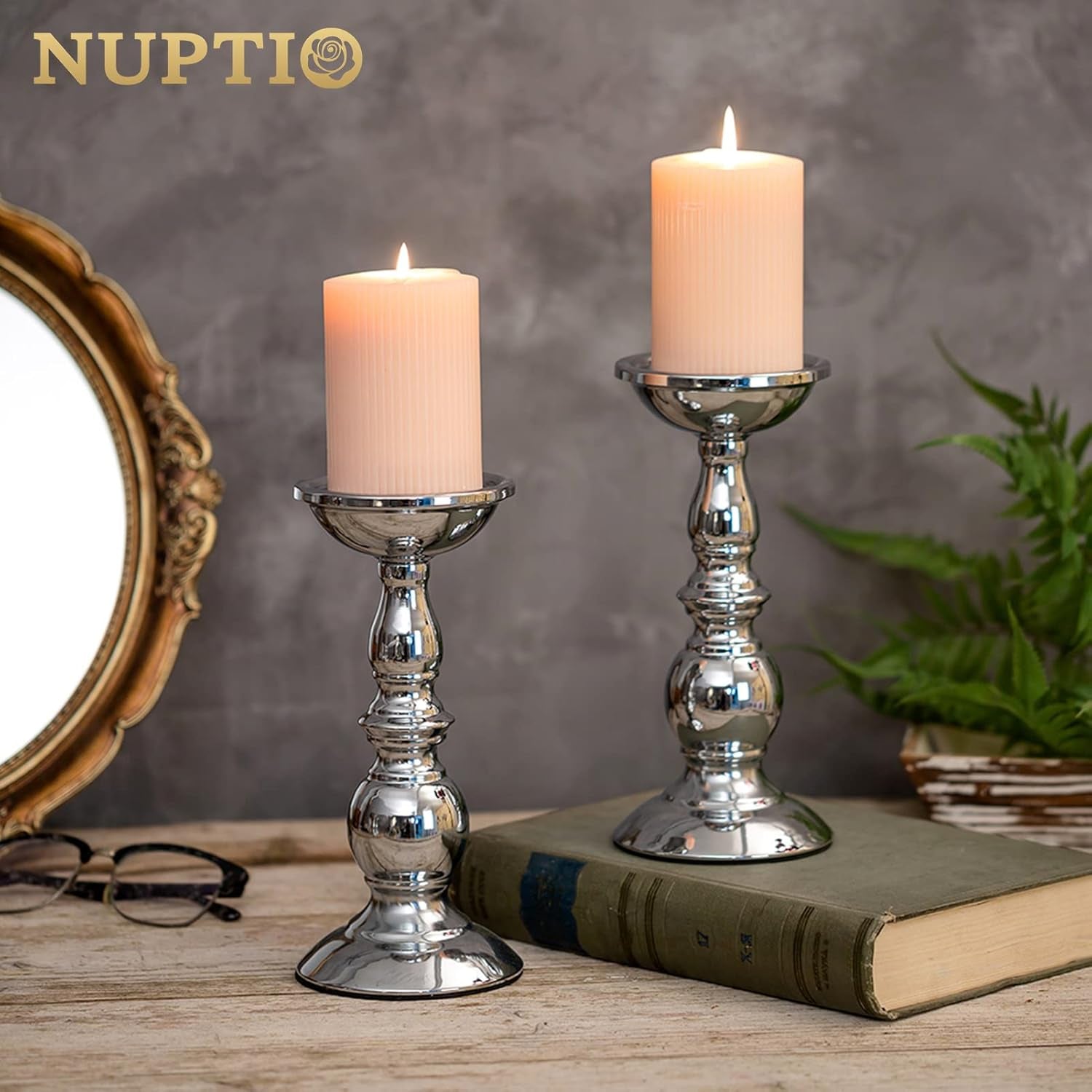 Silver Pillar Candle Holders, Wedding Centerpieces Metal Candle Holder for 3 Inches Candles Stand Decoration Ideal for Weddings Special Events Parties Living Room, 2 Pcs