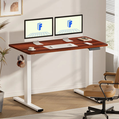 55" X 28" Home Office Electric Height Adjustable Standing Desk Memory Programmable Presets Computer Desk White and Mahogany