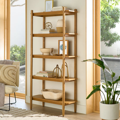 Springwood 5 Shelf Bookcase with Solid Wood Frame, Light Honey Finish