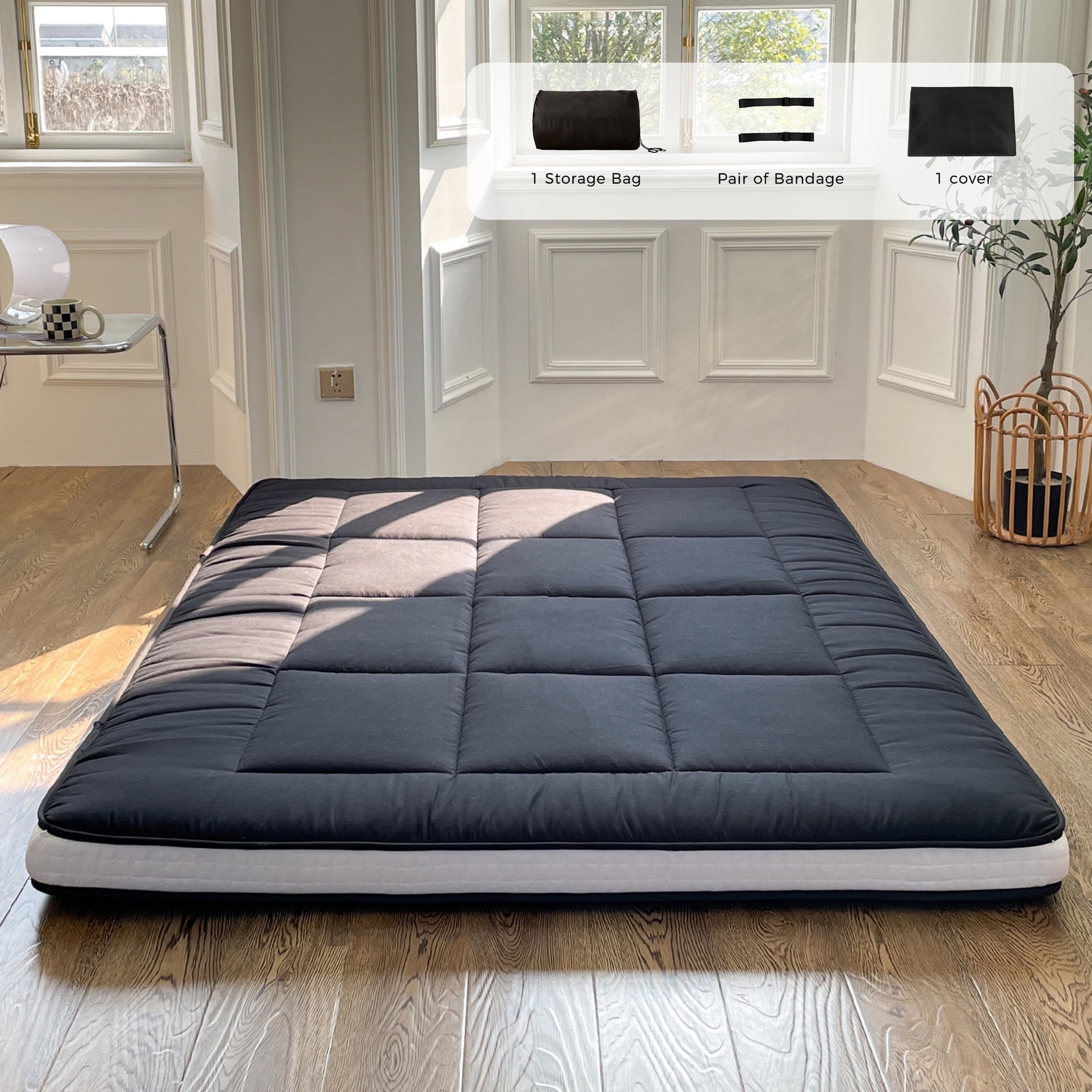Futon Mattress, Padded Japanese Floor Mattress Quilted Bed Mattress Topper, Extra Thick Folding Sleeping Pad, Full Size