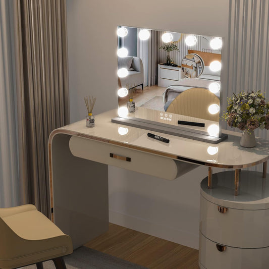 Vanity Mirror with Lights Hollywood Mirror Dressing Table Mirror with 13 LED Bulbs and 10X Magnification Touch Screen Desktop Mirror/Wall-Mounted Mirror (20 X16.6Inch, Silver)