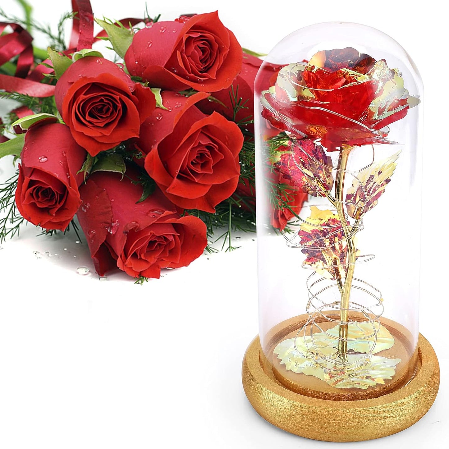Rose Flower Gifts for Women, Artificial Flower Rose Gift, Led Light String Glass Flowers, Best Birthday Gifts for Friends Female, Mom, Sister - Anniversary and Birthday for Her/Wife