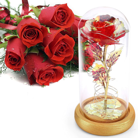 Rose Flower Gifts for Women, Artificial Flower Rose Gift, Led Light String Glass Flowers, Best Birthday Gifts for Friends Female, Mom, Sister - Anniversary and Birthday for Her/Wife