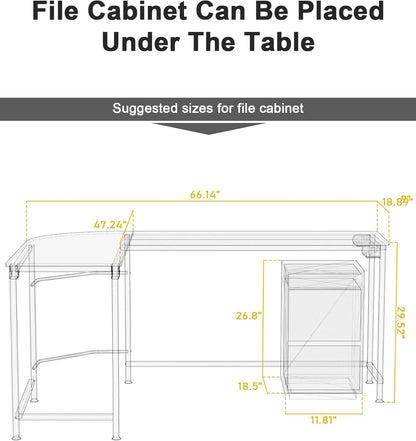 Modern L Shaped Gaming Desk 66'' Corner Computer Desk for Home Office Gaming Table Study Writing Workstation for Small Space, Easy to Assemble