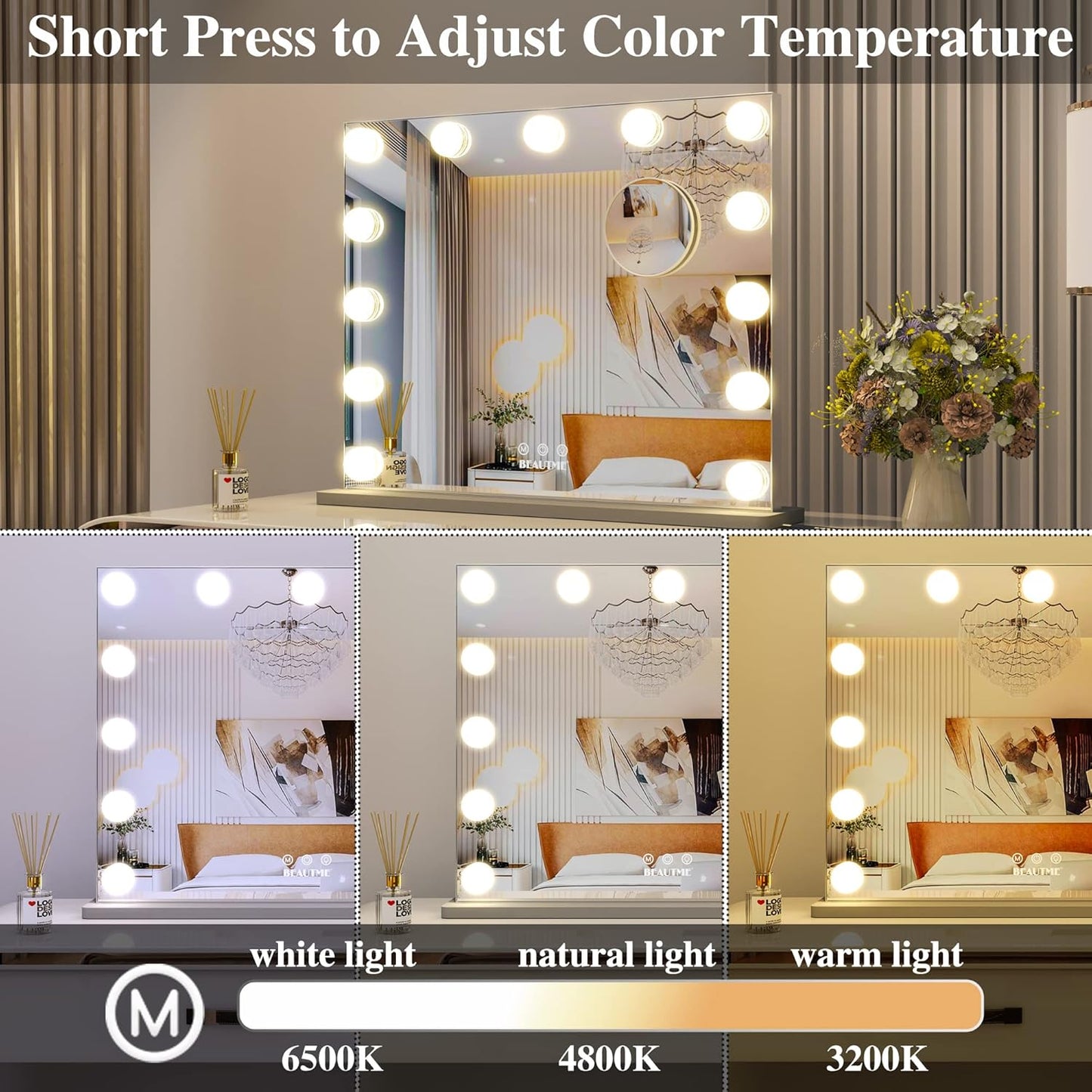 Vanity Mirror with Lights Hollywood Mirror Dressing Table Mirror with 13 LED Bulbs and 10X Magnification Touch Screen Desktop Mirror/Wall-Mounted Mirror (20 X16.6Inch, Silver)