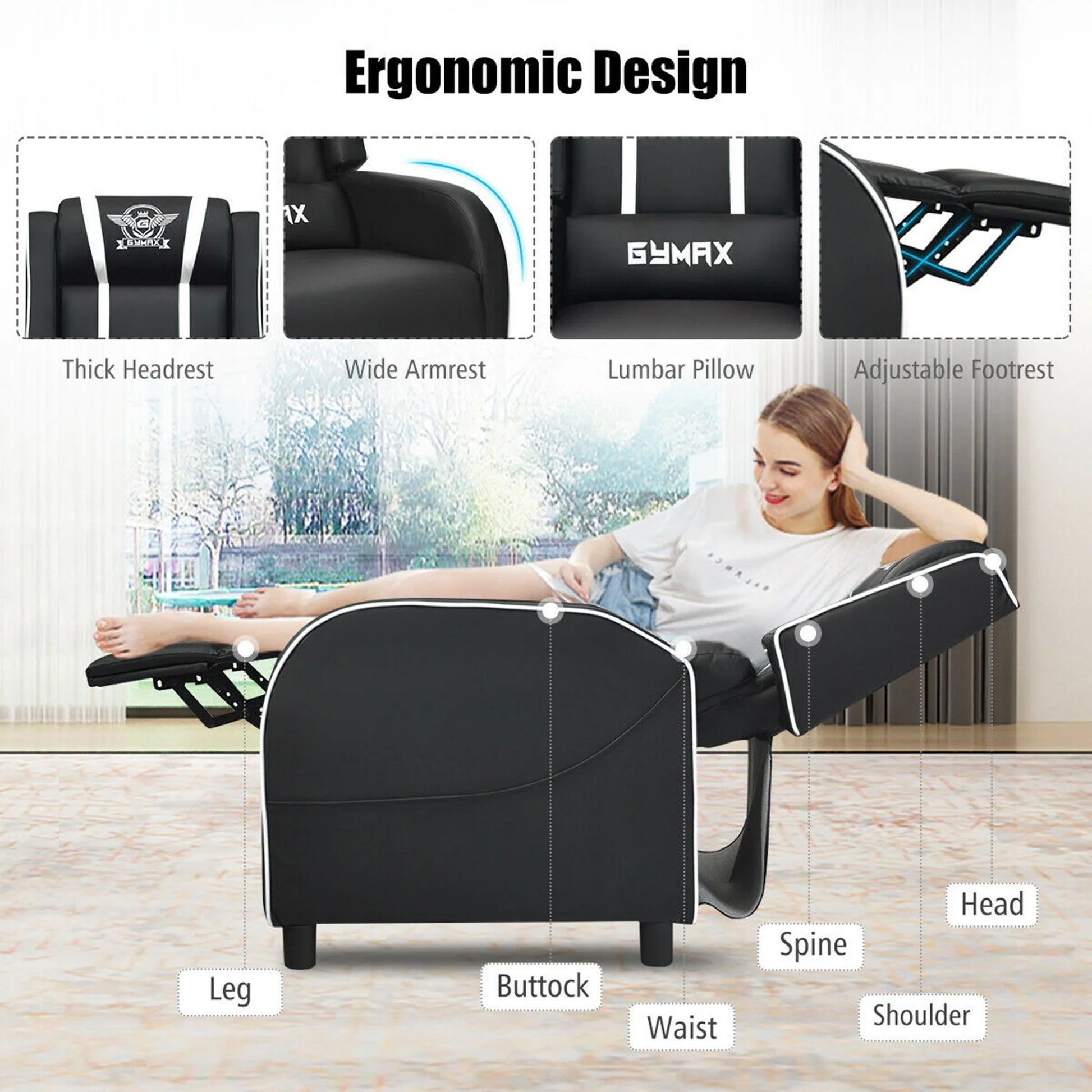 Massage Gaming Recliner Chair Racing Single Lounge Sofa Home Theater Seat White