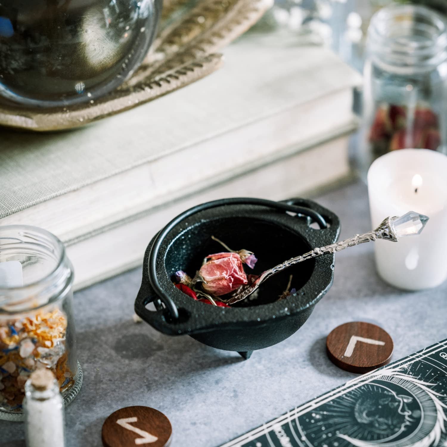 Holy Santo Organic Dried Herbs for Witchcraft Supplies Kit - 10 Witch Herbs for Spells with Crystal Spoon in Beginner Witchcraft Kit - Witchy Gifts, Wiccan Supplies and Tools