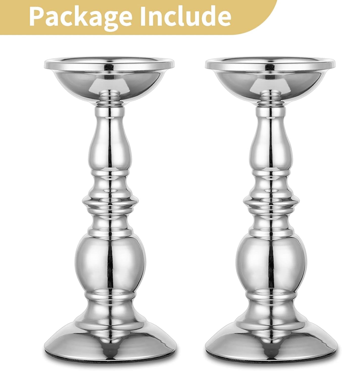 Silver Pillar Candle Holders, Wedding Centerpieces Metal Candle Holder for 3 Inches Candles Stand Decoration Ideal for Weddings Special Events Parties Living Room, 2 Pcs