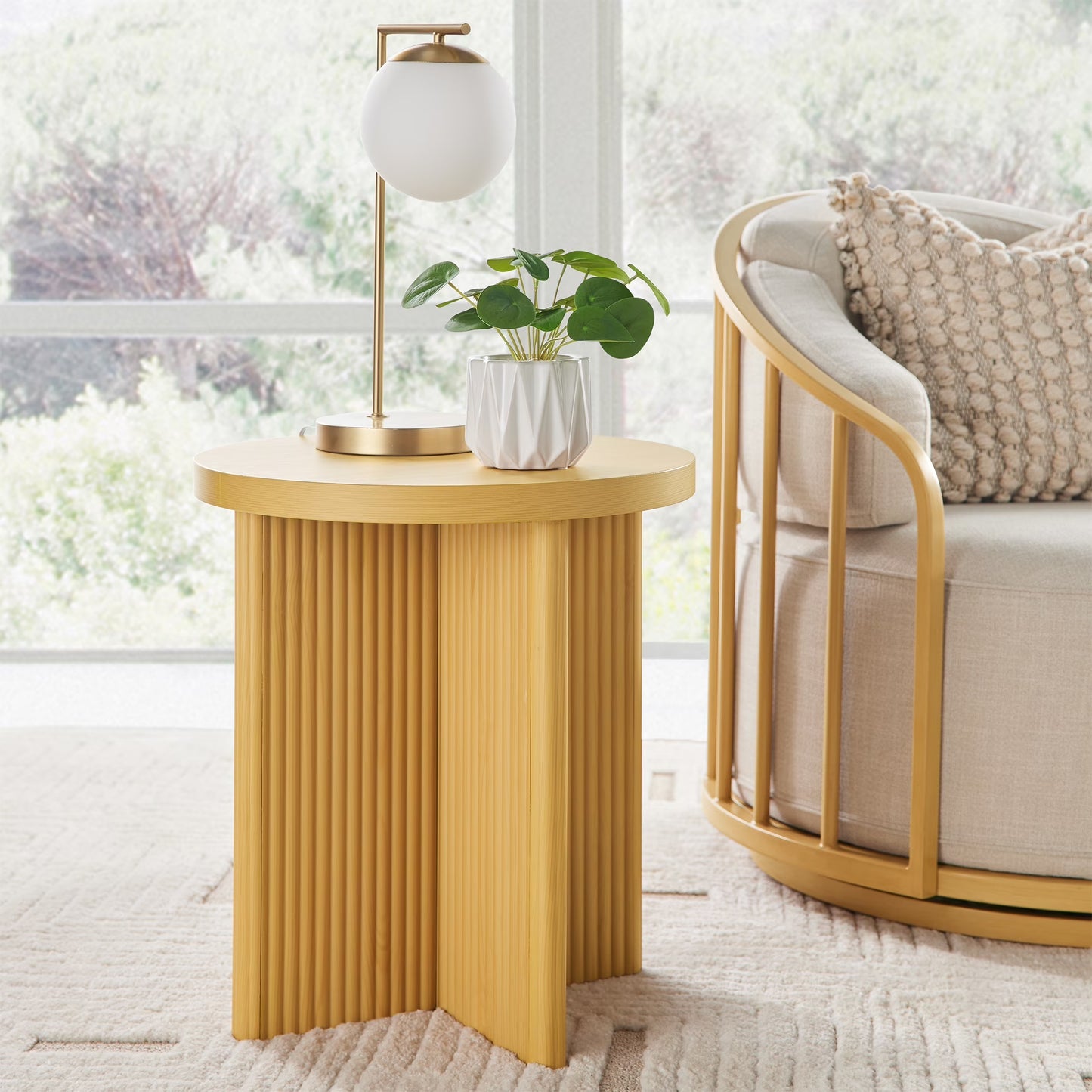 Lillian Fluted End Table, Natural Pine Finish
