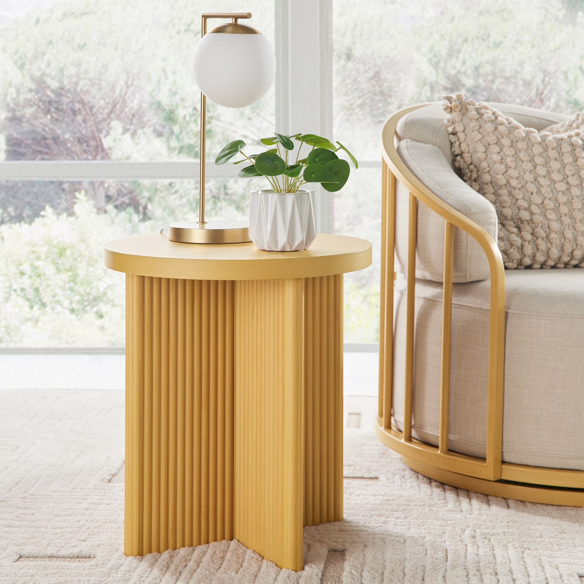 Lillian Fluted End Table, Natural Pine Finish