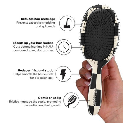 Checkered Print Hair Brush Detangler – Wet Hair Brushes for Women, Womens Hair Brush, Black and White Checkered Hair Accessories, Hairbrush for Women, Cepillos Para Cabello – Detangle Brush