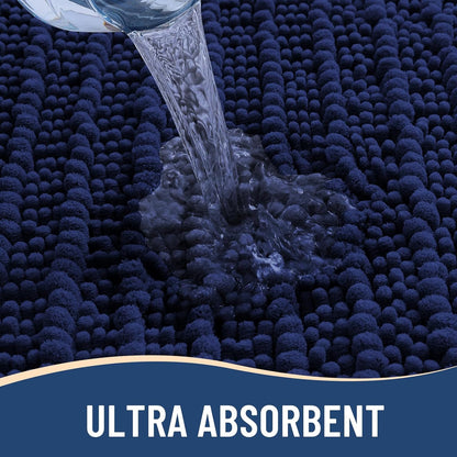 Luxury Bathroom Rugs 24X16, Extra Soft Thick Absorbent Shaggy Chenille Bath Rugs, Non-Slip Machine Wash Dry, Bath Mats for Bathroom Floor, Tub and Shower, Home Decor Accessories, Navy