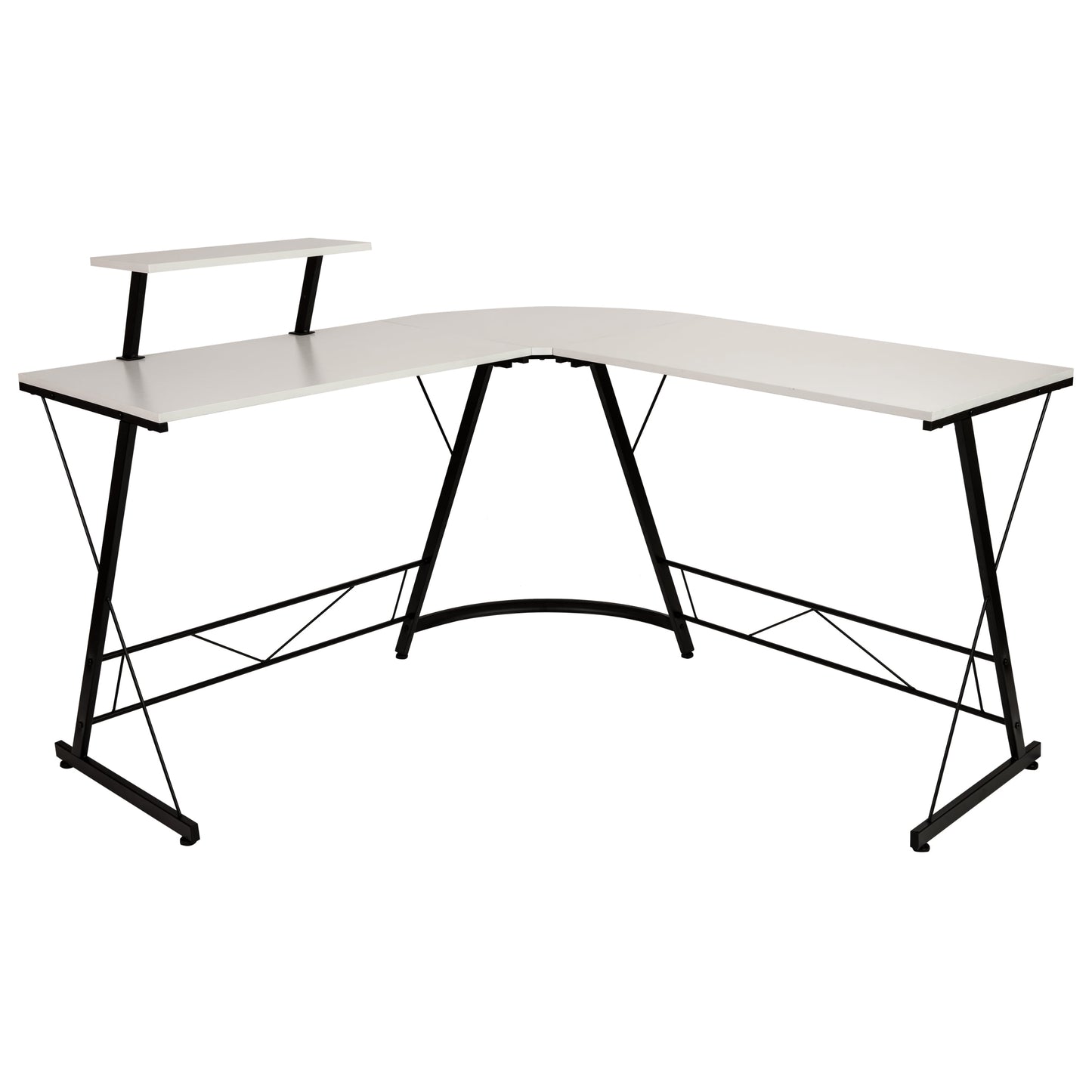 L-Shaped Computer White Desk, Gaming Desk, Home Office Desk, Black Frame