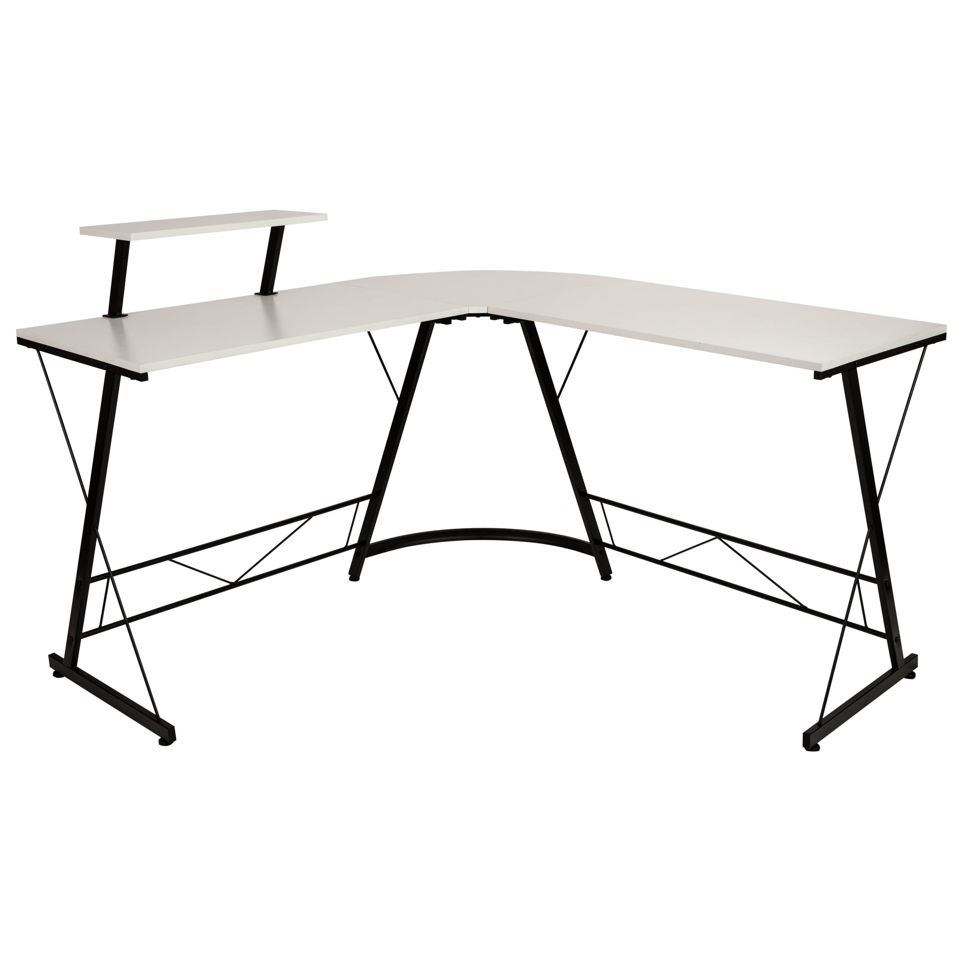 L-Shaped Computer White Desk, Gaming Desk, Home Office Desk, Black Frame