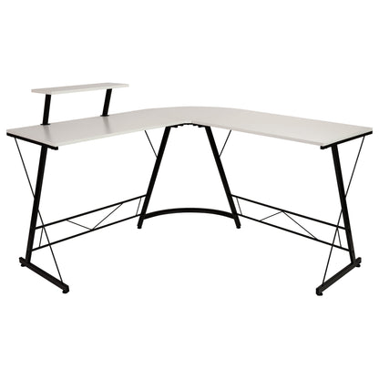 L-Shaped Computer White Desk, Gaming Desk, Home Office Desk, Black Frame